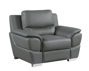 English Elm Genuine Leather Chair with 3-Layer High-Density Foam, Stainless Steel Chrome Legs, Solid Wood Frame Gray B05777892