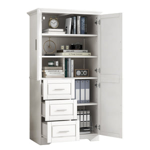 English Elm Tall Narrow Storage Cabinet with Doors and 3 Drawers – Adjustable Shelves, Anti-Tip, 45lb Capacity White WF299285AAK