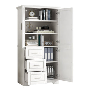 English Elm Tall White Floor Cabinet with Drawers Shelving and Doors for Bathroom or Office N725S412541K