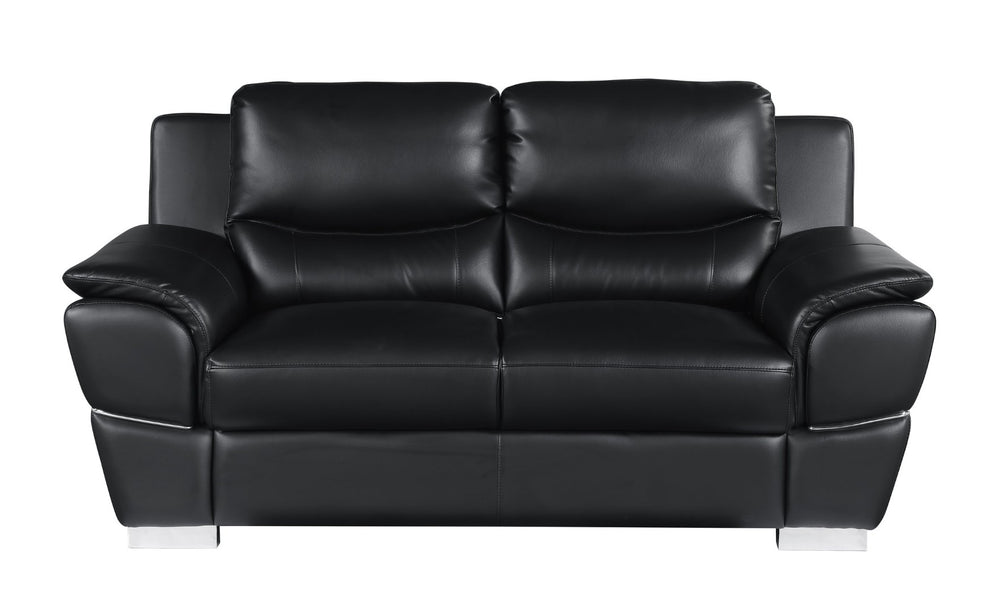 English Elm Genuine Leather Loveseat with Chrome Legs Kiln Dried Frame Living Room Seating Black B05777890