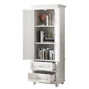 English Elm Tall Storage Cabinet With Two Drawers - Modern White Design For Office Or Bathroom Organization N725P333573K-GIGA