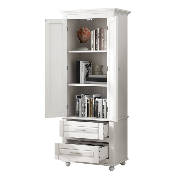 English Elm Tall Slim Storage Cabinet with Adjustable Shelves, 2 Drawers & Doors, Anti-Tip Design for Bathroom White WF299284AAK