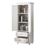 English Elm Tall Storage Cabinet With Two Drawers For Bathroom/Office, White