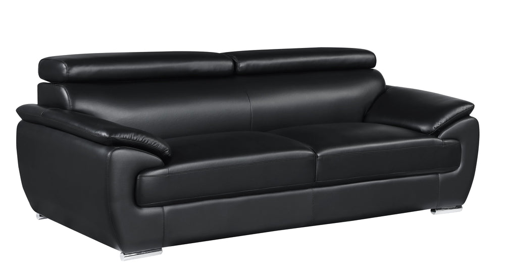 English Elm Genuine Premium Leather Sofa with 3-Layer High-Density Foam, Stainless Steel Legs, Solid Wood Frame Black B05777882