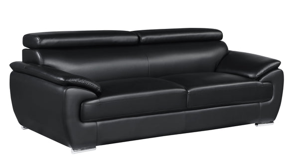 English Elm Genuine Premium Leather Sofa with 3-Layer High-Density Foam, Stainless Steel Legs, Solid Wood Frame Black B05777882