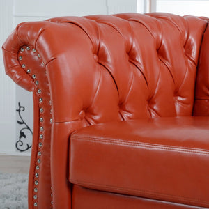 English Elm 1 Seater Pu Leather Tufted Accent Sofa with Birch Legs for Any Living Space Orange W680P405335