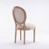 English Elm French Style Solid Wood Frame Linen Fabric Rattan Back Dining Chair,Set Of 2,Cream