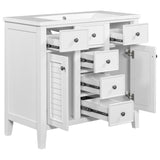 English Elm 36" Bathroom Vanity With Ceramic Basin, Two Cabinets and Five Drawers, Solid Wood Frame, White (Old Sku: Sy999202Aak)