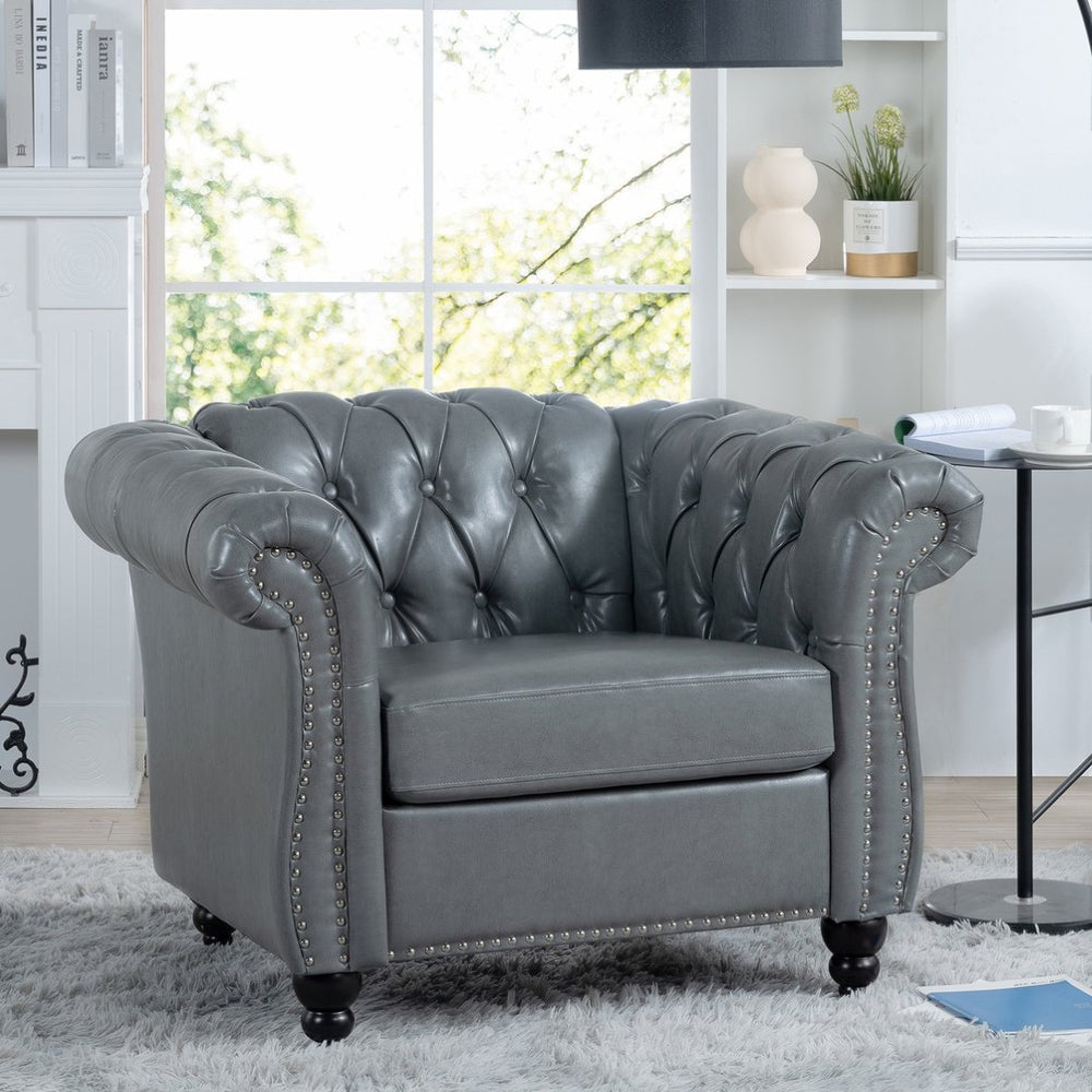 English Elm 1 Seater Pu Leather Accent Sofa Tufted Pocket Spring Chair for Living Room W68078888