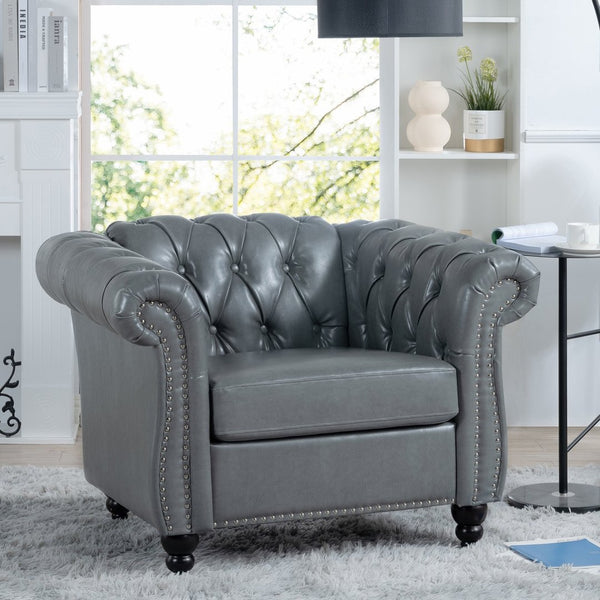 English Elm 1 Seater Pu Leather Accent Sofa Tufted Pocket Spring Chair for Living Room W68078888