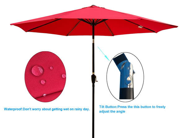 English Elm Outdoor Patio Umbrella 10FT Red - 8-Rib Steel Pole 38mm, Crank & Tilt Mechanism, No Base W65679880