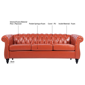 English Elm 84.65" Tufted Pu Leather Chesterfield Sofa with Pocket Spring Support for Living Rooms W68056682
