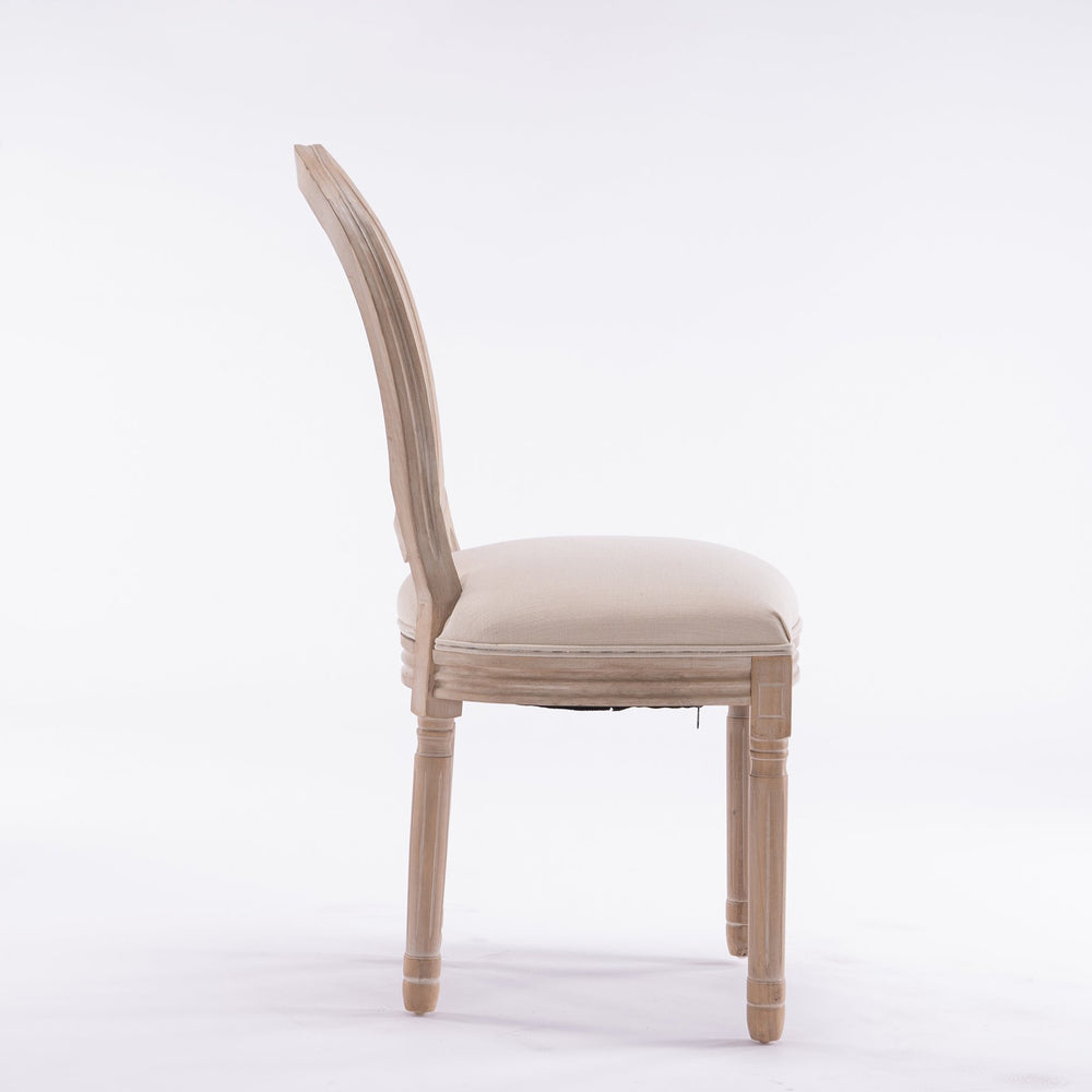English Elm French Style Solid Wood Frame Dining Chairs Set Of 2 With Cream Linen & Rattan Back For Elegance W162278980