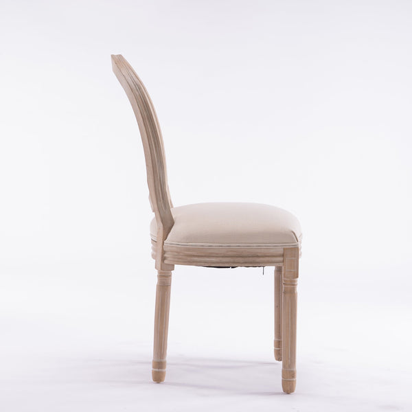 English Elm French Style Solid Wood Frame Dining Chairs Set Of 2 With Cream Linen & Rattan Back For Elegance W162278980