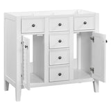 English Elm 36" Bathroom Vanity Without Sink, Cabinet Base Only, Two Cabinets and Five Drawers, Solid Wood Frame, White