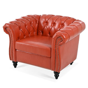 English Elm 1 Seater Pu Leather Tufted Accent Sofa with Birch Legs for Any Living Space Orange W680P405335