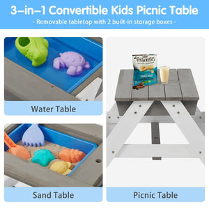 English Elm 3-in-1 Kids Cedar Outdoor Picnic Sand Water Table with Shading Umbrella W1390104709