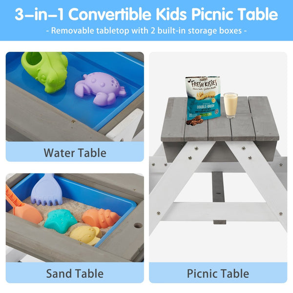 English Elm 3-in-1 Kids Cedar Outdoor Picnic Sand Water Table with Shading Umbrella W1390104709