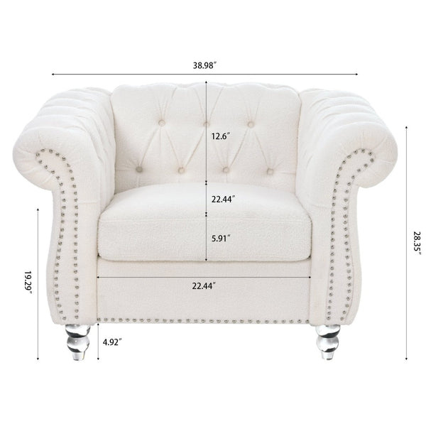 English Elm 1 Seater Teddy Velvet Accent Chair with Pocket Spring Support and Acrylic Legs W680P430879