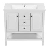 English Elm 36" Bathroom Vanity With Ceramic Basin, Two Cabinets and Drawers, Open Shelf, Solid Wood Frame, White (Old Sku: Sy999101Aak)