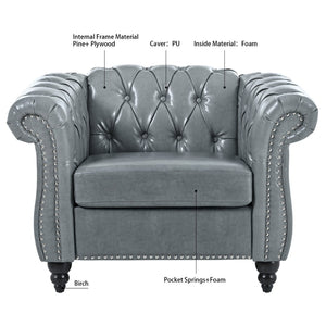 English Elm 1 Seater Pu Leather Accent Sofa Tufted Pocket Spring Chair for Living Room W68078888