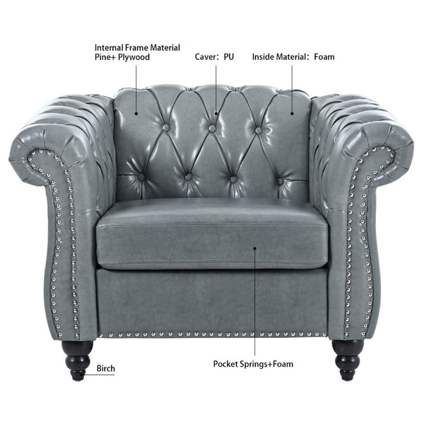 English Elm 1 Seater Pu Leather Accent Sofa Tufted Pocket Spring Chair for Living Room W68078888