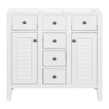 English Elm 36" Bathroom Vanity Without Sink, Cabinet Base Only, Two Cabinets and Five Drawers, Solid Wood Frame, White