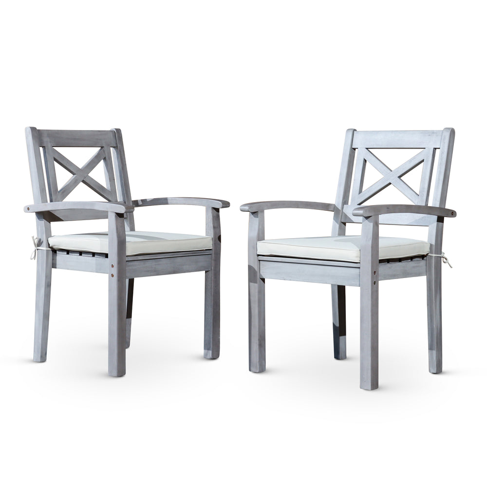 English Elm Dining Chairs Set of 2 – Silver Gray Eucalyptus Outdoor Armchairs with Detachable Cushions, Stackable, FSC-Certified B04657519