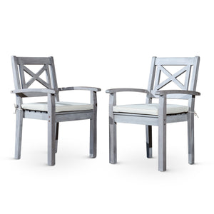 English Elm Dining Chairs Set of 2 – Silver Gray Eucalyptus Outdoor Armchairs with Detachable Cushions, Stackable, FSC-Certified B04657519