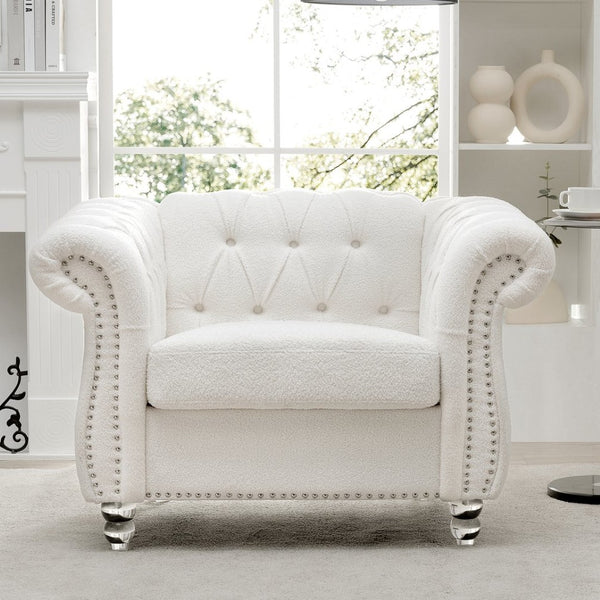 English Elm 1 Seater Pu Leather Accent Sofa Tufted Pocket Spring Chair for Living Room W68078887