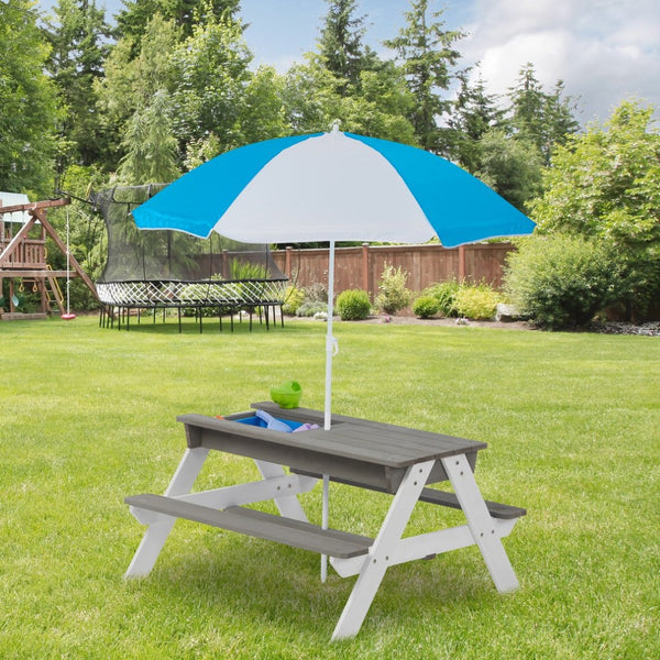 English Elm 3-in-1 Kids Cedar Outdoor Picnic Sand Water Table with Shading Umbrella W1390104709