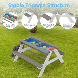 English Elm 3-in-1 Kids Cedar Outdoor Picnic Sand Water Table with Shading Umbrella W1390104709
