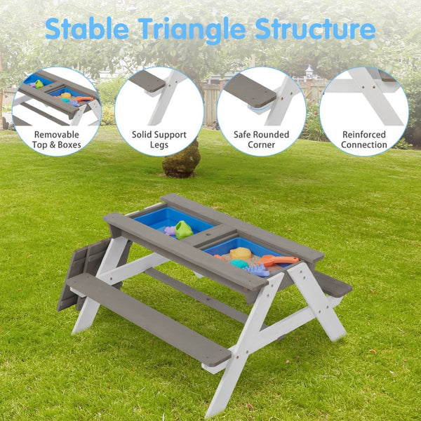 English Elm 3-in-1 Kids Cedar Outdoor Picnic Sand Water Table with Shading Umbrella W1390104709