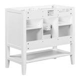 English Elm 36" Bathroom Vanity Without Sink, Cabinet Base Only, Two Cabinets and Drawers, Open Shelf, Solid Wood Frame, White