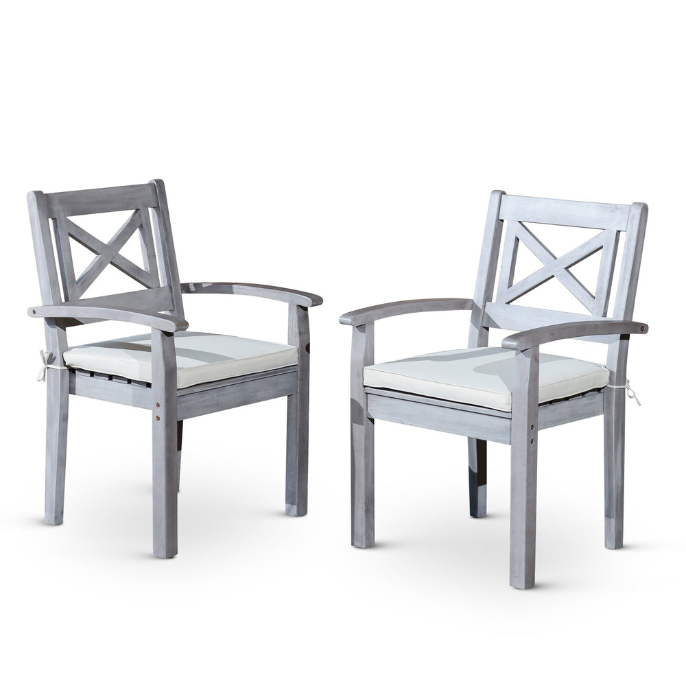 English Elm Dining Chairs Set of 2 – Silver Gray Eucalyptus Outdoor Armchairs with Detachable Cushions, Stackable, FSC-Certified B04657519
