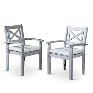 English Elm Dining Chairs Set of 2 – Silver Gray Eucalyptus Outdoor Armchairs with Detachable Cushions, Stackable, FSC-Certified B04657519
