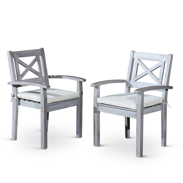 English Elm Dining Chairs Set of 2 – Silver Gray Eucalyptus Outdoor Armchairs with Detachable Cushions, Stackable, FSC-Certified B04657519