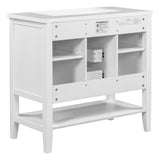 English Elm 36" Bathroom Vanity With Ceramic Basin, Two Cabinets and Drawers, Open Shelf, Solid Wood Frame, White (Old Sku: Sy999101Aak)