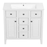 English Elm 36" Bathroom Vanity With Ceramic Basin, Two Cabinets and Five Drawers, Solid Wood Frame, White (Old Sku: Sy999202Aak-1)