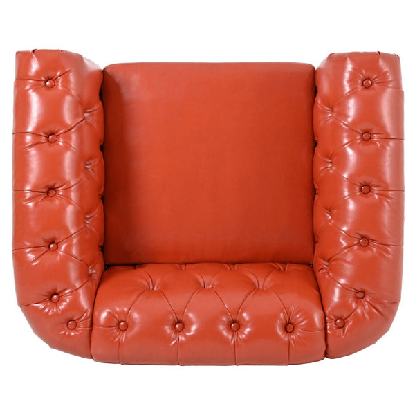 English Elm 1 Seater Pu Leather Tufted Accent Sofa with Birch Legs for Any Living Space Orange W680P405335
