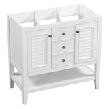 English Elm 36" Bathroom Vanity Without Sink, Cabinet Base Only, Two Cabinets and Drawers, Open Shelf, Solid Wood Frame, White