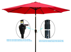 English Elm Outdoor Patio Umbrella 10FT Red - 8-Rib Steel Pole 38mm, Crank & Tilt Mechanism, No Base W65679880