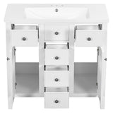 English Elm 36" Bathroom Vanity With Ceramic Basin, Two Cabinets and Five Drawers, Solid Wood Frame, White (Old Sku: Sy999202Aak-1)