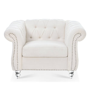 English Elm 1 Seater Pu Leather Accent Sofa Tufted Pocket Spring Chair for Living Room W68078887