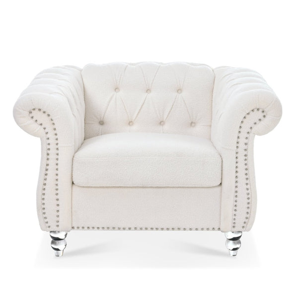 English Elm 1 Seater Pu Leather Accent Sofa Tufted Pocket Spring Chair for Living Room W68078887