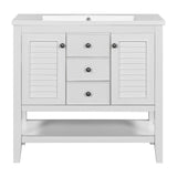 English Elm 36" Bathroom Vanity With Ceramic Basin, Two Cabinets and Drawers, Open Shelf, Solid Wood Frame, White (Old Sku: Sy999101Aak)