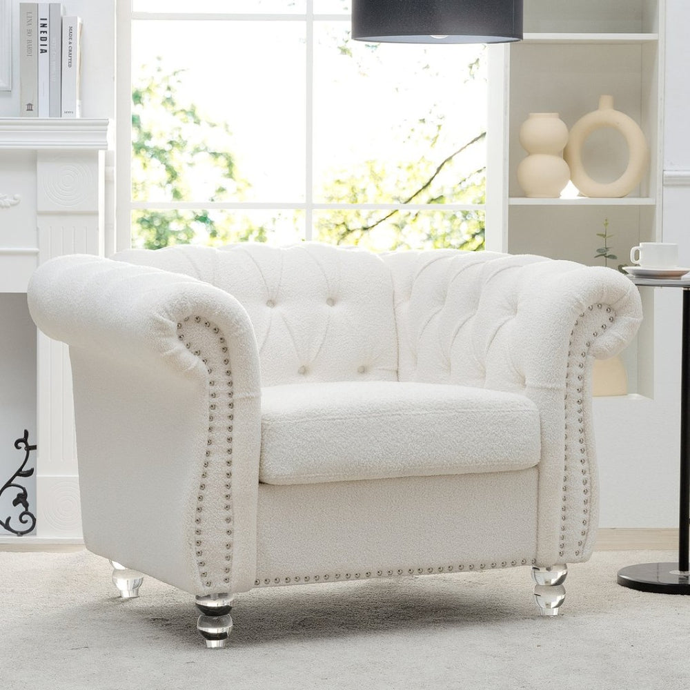 English Elm 1 Seater Pu Leather Accent Sofa Tufted Pocket Spring Chair for Living Room W68078887