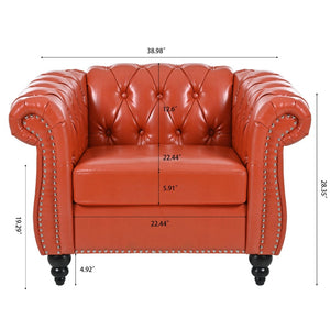 English Elm 1 Seater Pu Leather Tufted Accent Sofa with Birch Legs for Any Living Space Orange W680P405335