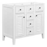 English Elm 36" Bathroom Vanity Without Sink, Cabinet Base Only, Two Cabinets and Five Drawers, Solid Wood Frame, White