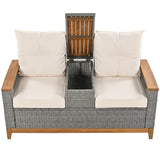 Hearth and Haven Hawkins Outdoor Adjustable Loveseat with Storage Space, Beige